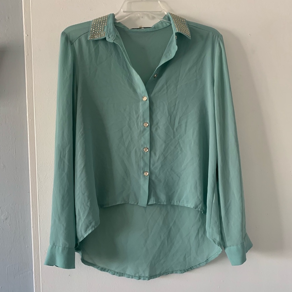 Mint Collared Blouse - Picture 2 of 3